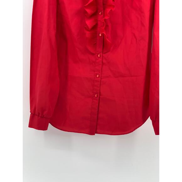 LAURA MAE Women's Vintage Red Ruffle Button-Up Long Sleeve Regular-Fit Top SZ M - Picture 7 of 9